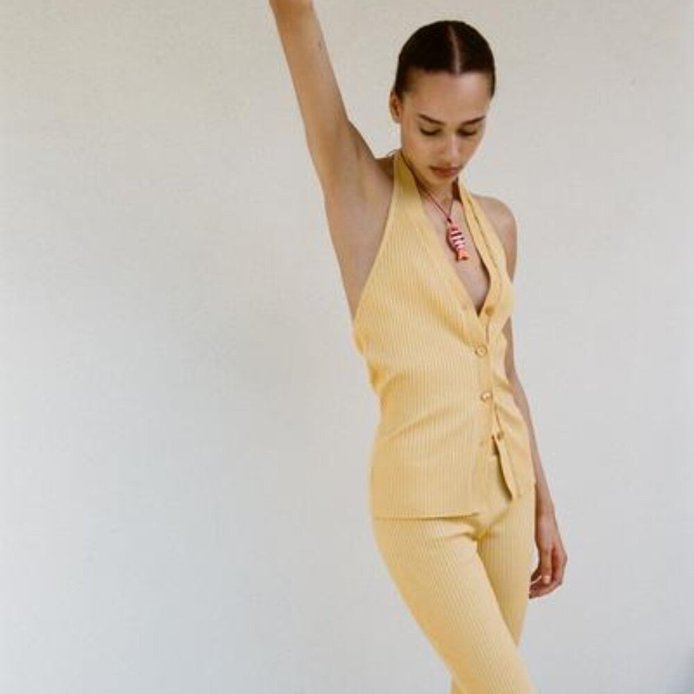 Zara RIBBED HALTER VEST Light yellow 0/0858/305/306/02